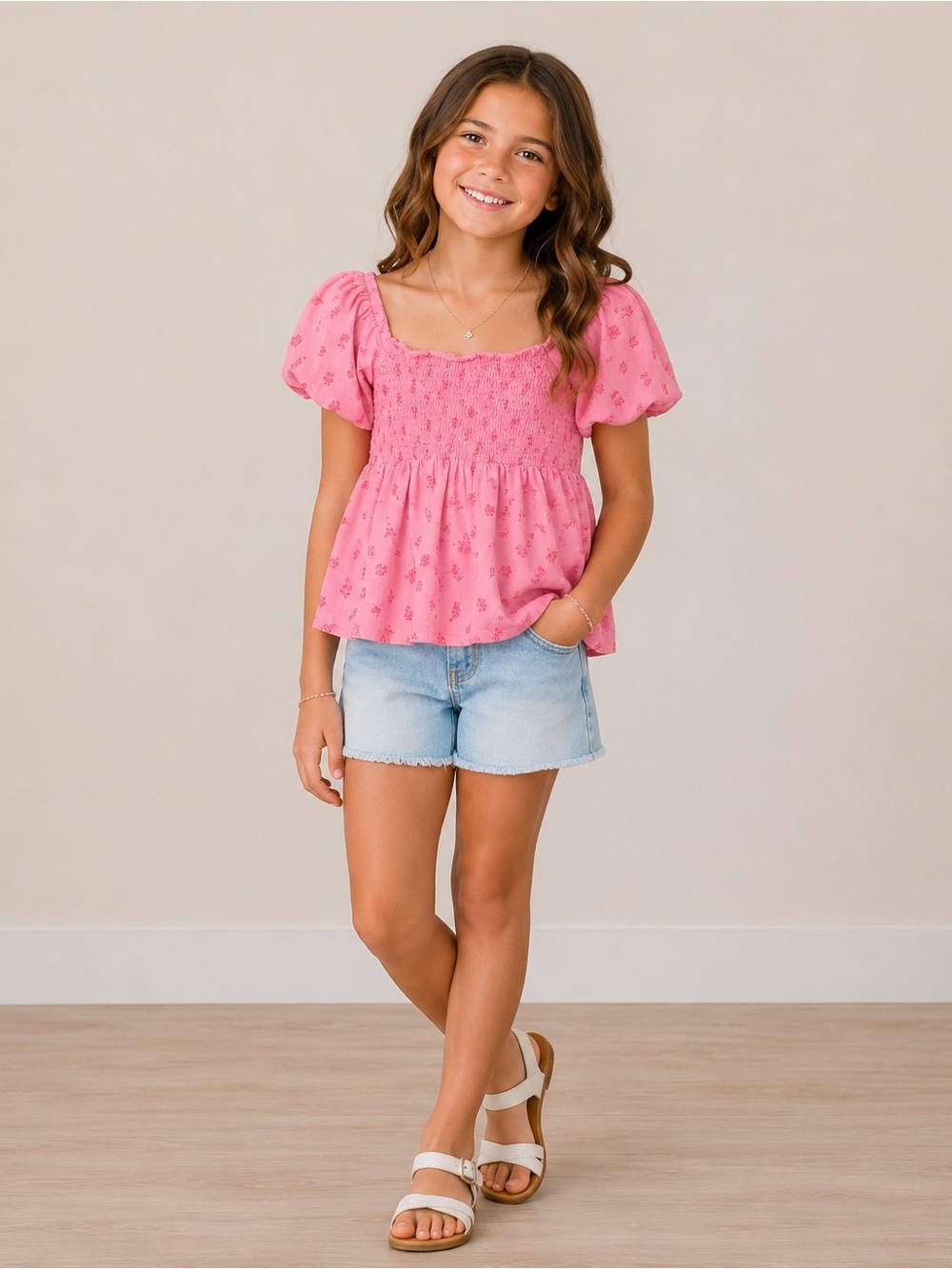 Old Navy Pink Smocked Kids Blouse